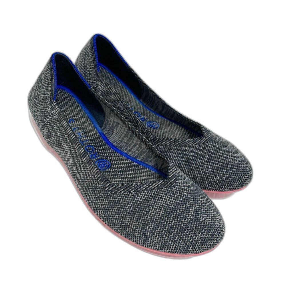 Rothy's Birdseye Flats Gray Pink Sole Round Toe Slip On Fabric Work Shoes sz 8.5